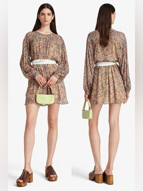 Isabel Marant Orion Silk Mini Dress Floral Boho French Girl Size 38 Semi Sheer